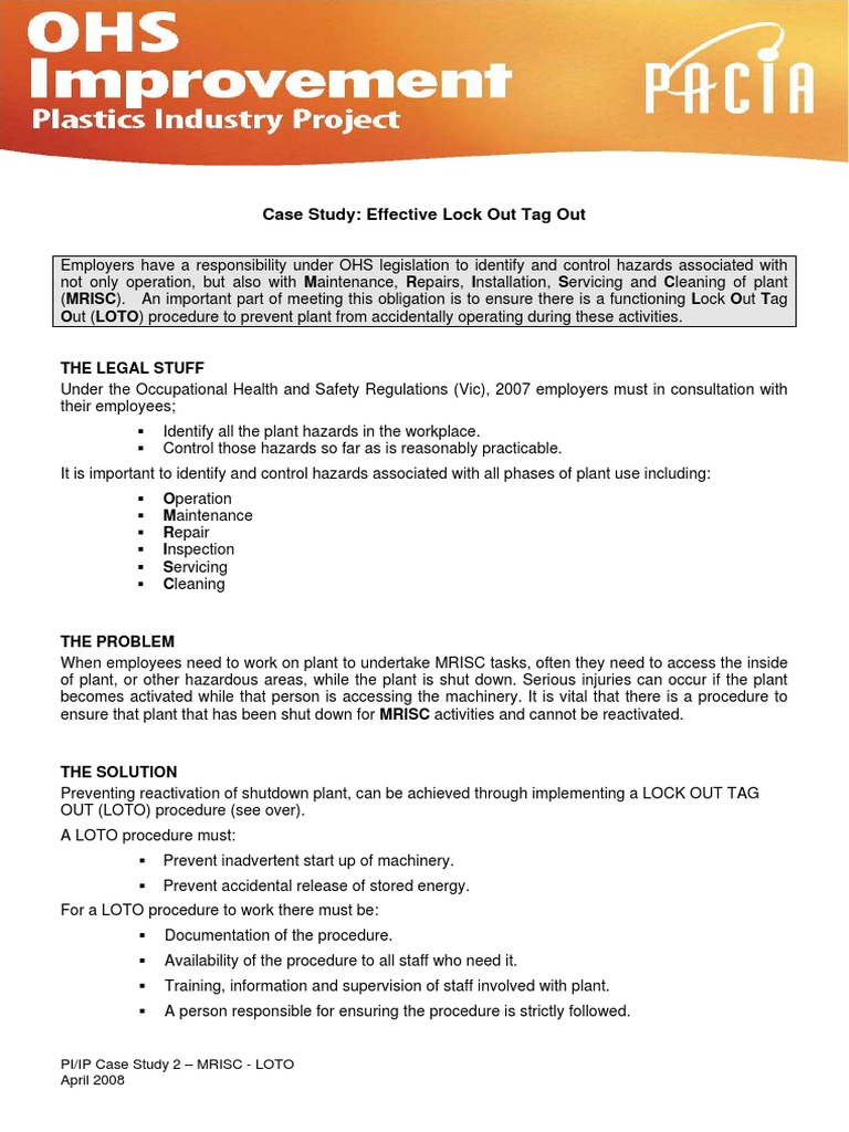 Case Study: Effective Lock Out Tag Out | PDF | Occupational Safety And ...