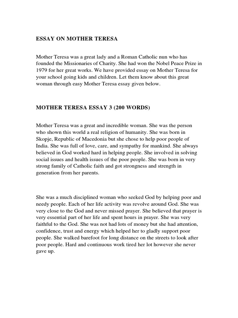 essay on mother teresa for class 7