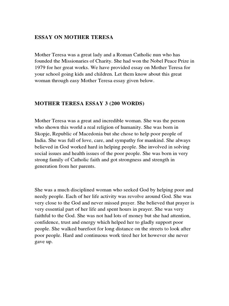 mother teresa essay for class 6