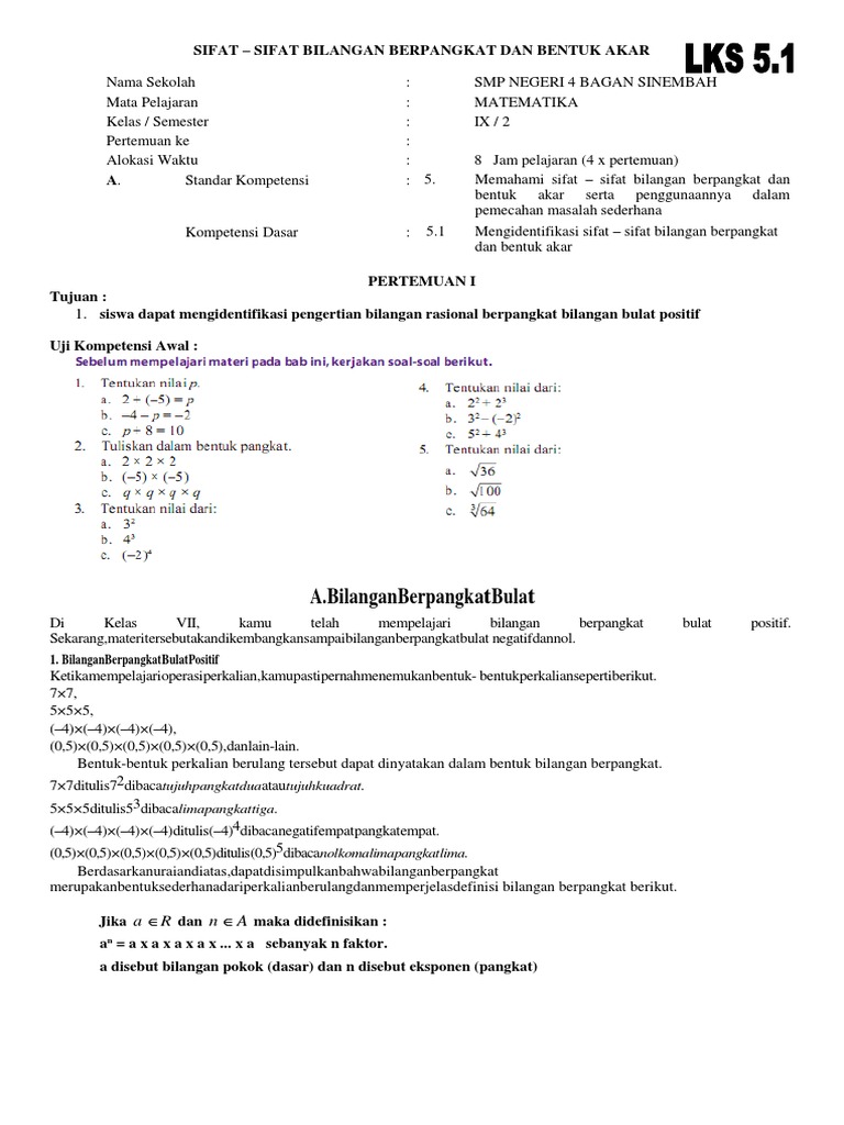19++ Contoh Soal Bilangan Berpangkat Dan Bentuk Akar Kelas ...