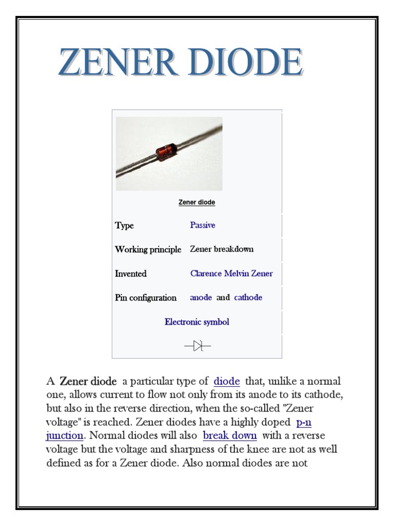 Diode Type Working Principle Zener Breakdown Invented Pin