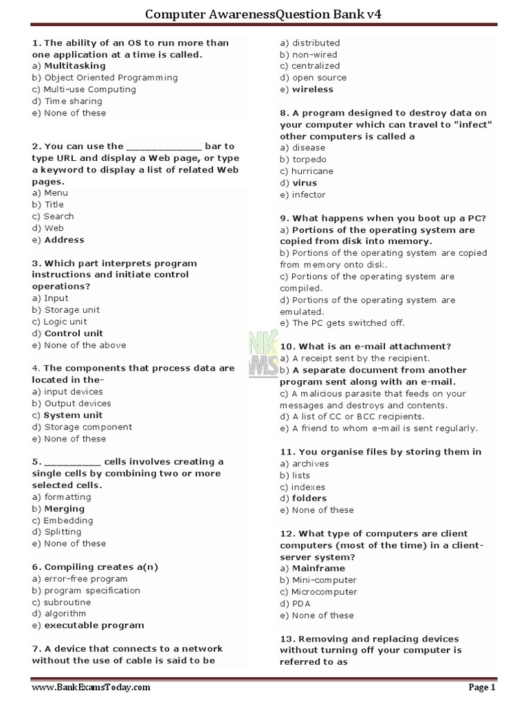Computer Awareness Question Bank PDF | PDF | Computer Data Storage ...