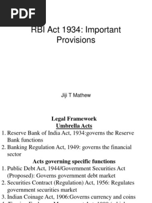Rbi Act 1934 N Pdf Reserve Bank Of India Monetary Policy