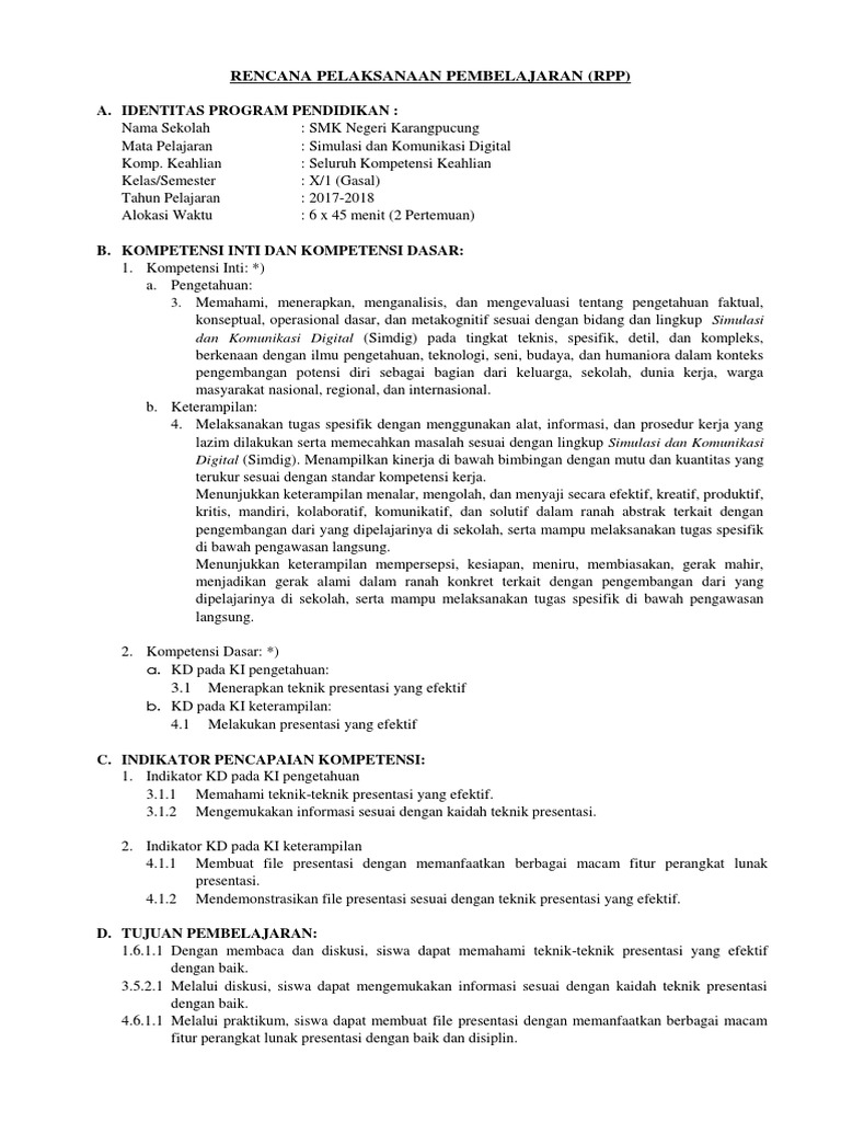 Menerapkan Teknik Presentasi Yang Efektif Rpp