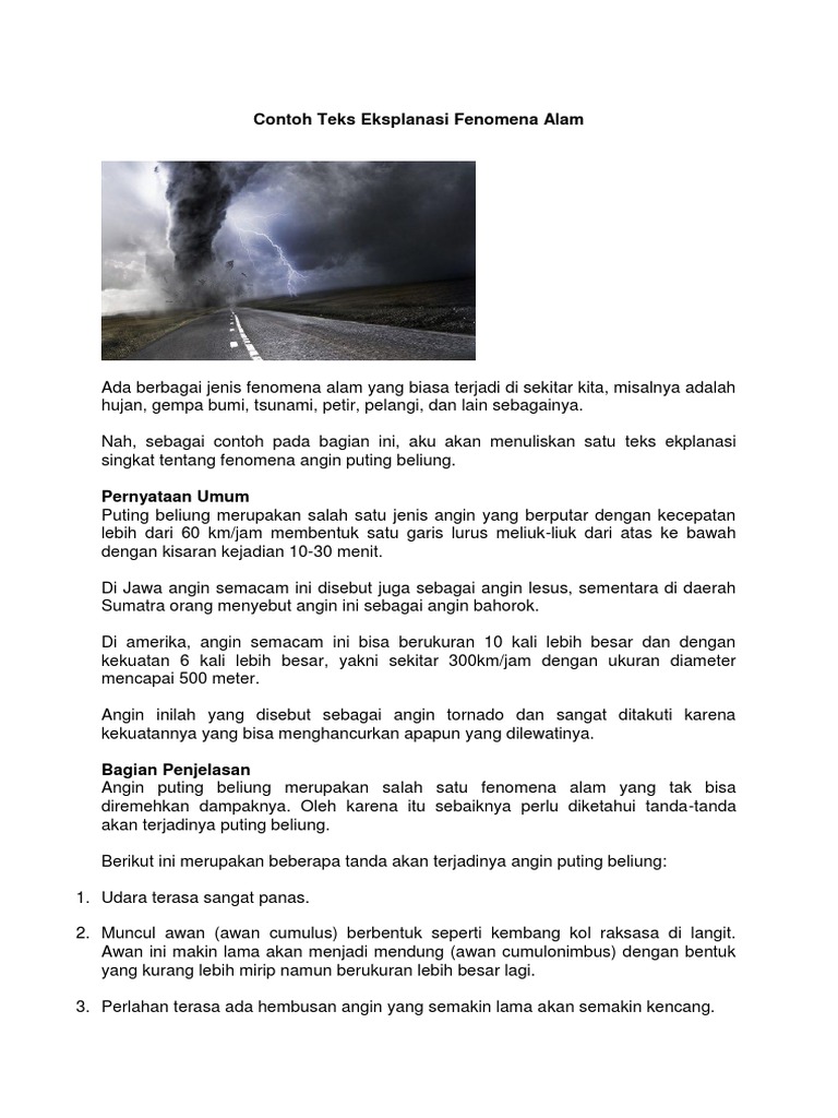 Contoh Teks Eksplanasi Angin Puting Beliung Terkait Teks