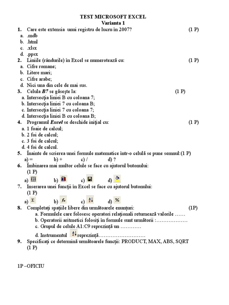 Test Microsoft Excel | PDF