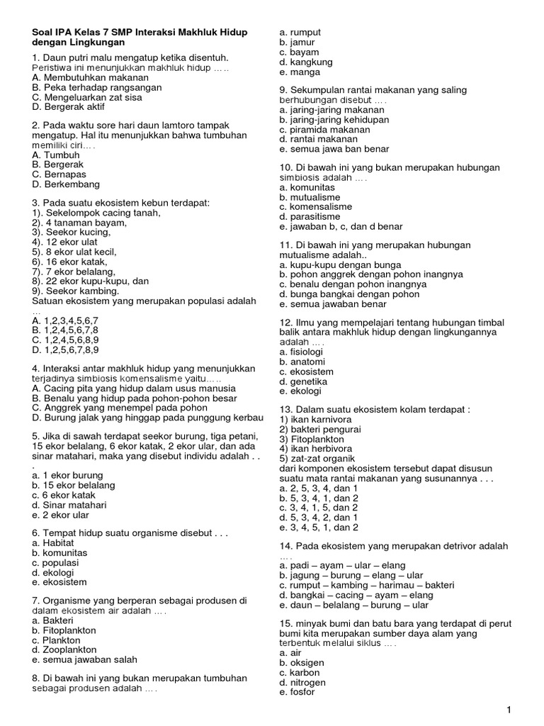 Soal Ipa Smp Materi Organisme Tanah