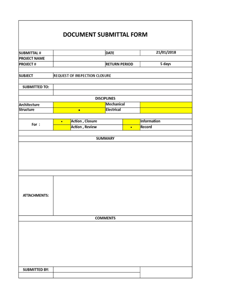 Document Submittal Form: Request of Inspection Closure | PDF