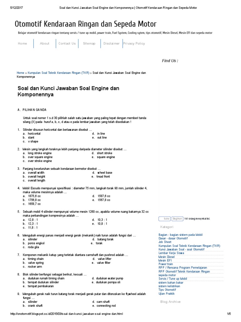 35+ Contoh soal otomotif beserta jawabannya kls 12 information
