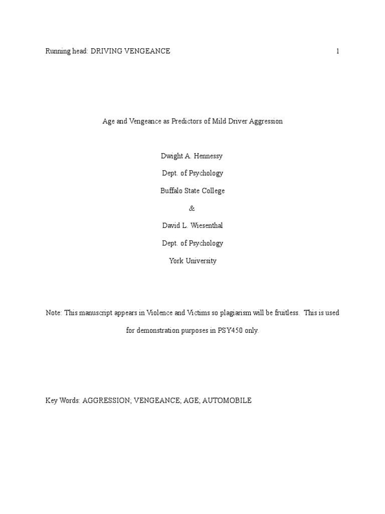 Age and Vengeance in Driver Aggression | PDF | Aggression | Attitude ...