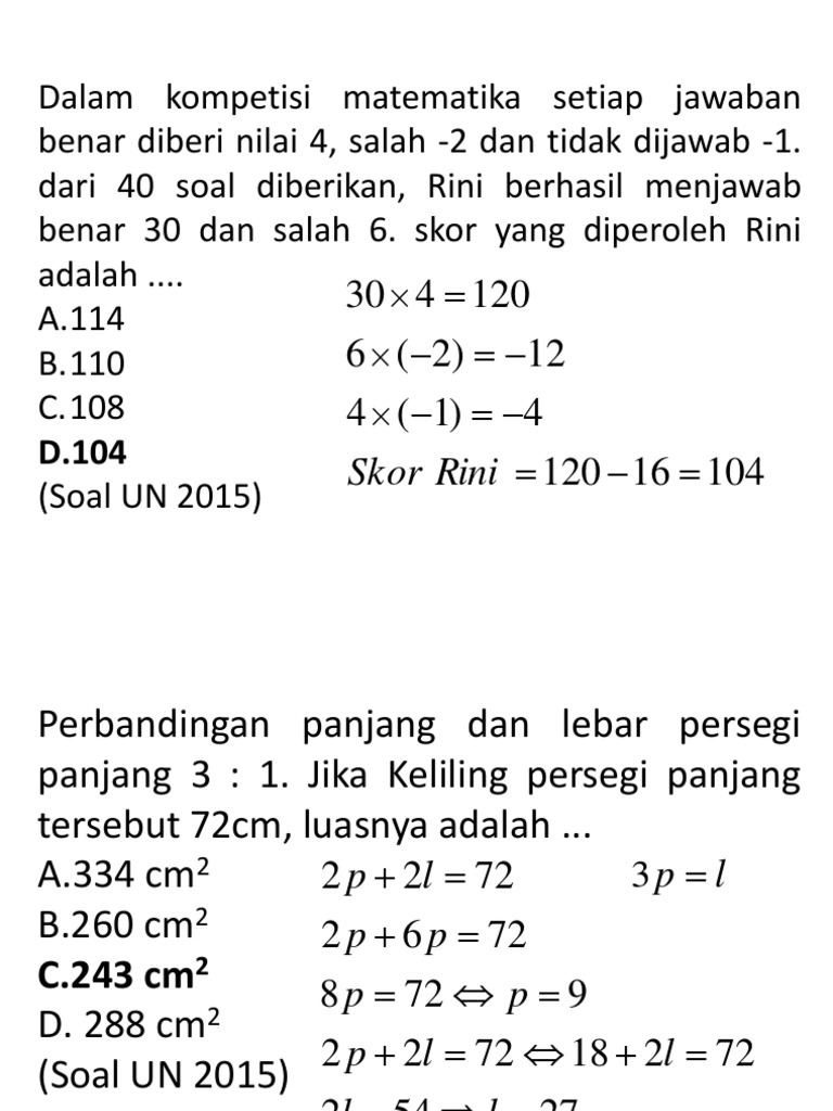 Penyelesaian Soal Un 2015 Matematika Smp No 1 20