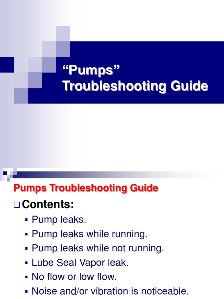 Pump Troubleshooting Guide: Common Issues | PDF | Leak | Pump