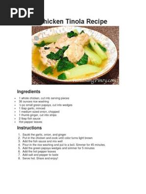 Ingredients 2024 of tinola