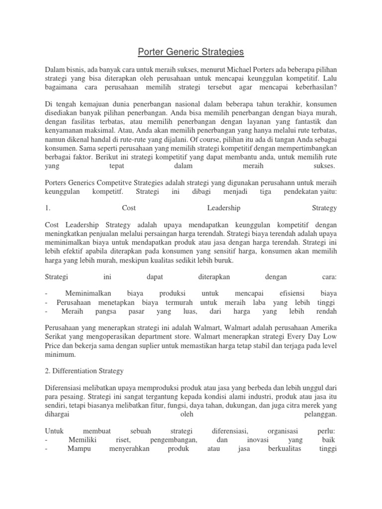 Strategi Generik Porter untuk Startup | PDF