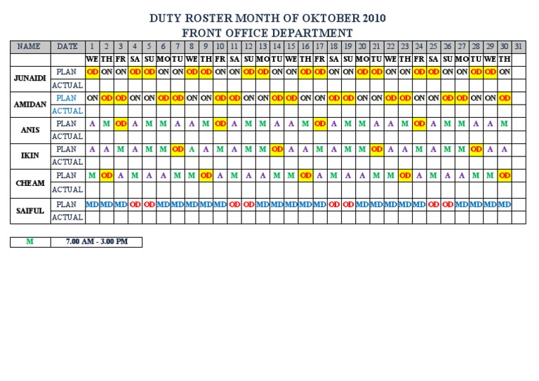 Form Duty Roster (Front Office Department | PDF