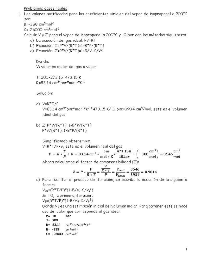 S 2 Problemas Gases Reales Pdf Gases Matematicas Aplicadas