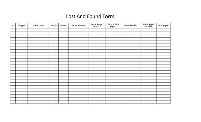 Lost and found form