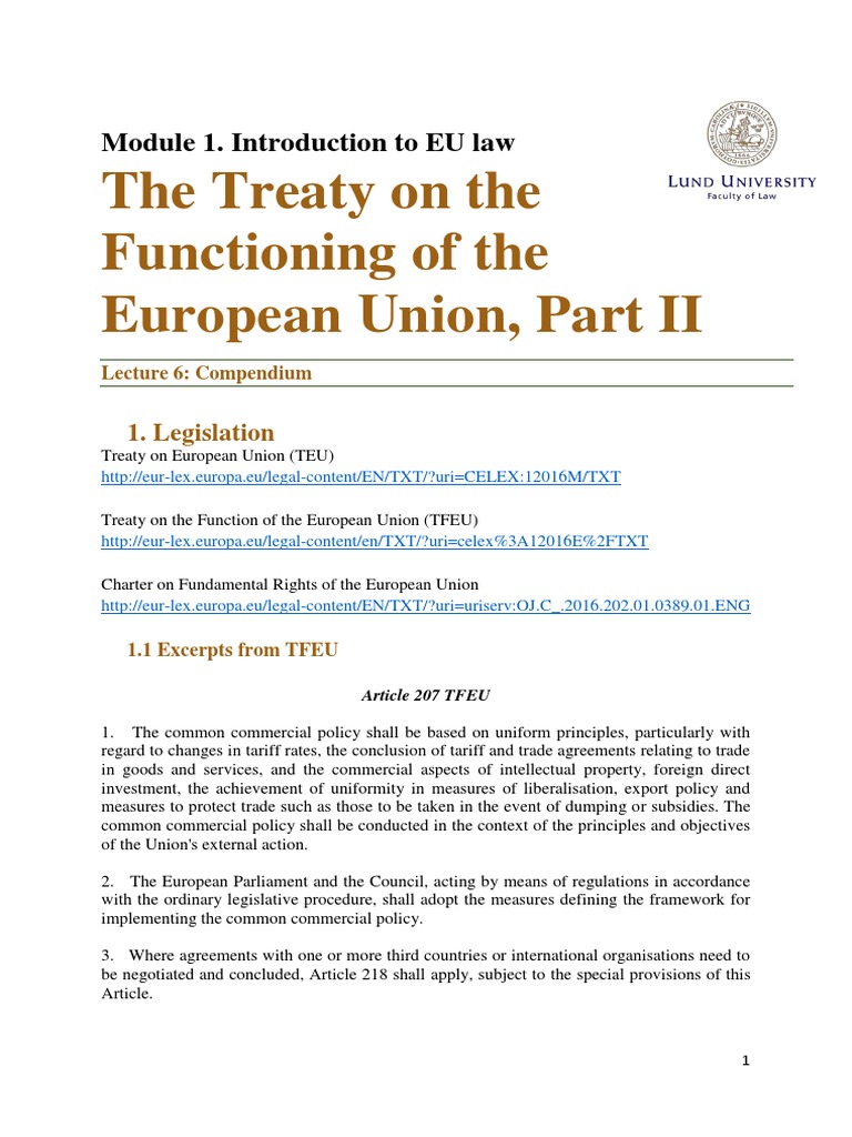 The Treaty on the Functioning of the European Union Part II European