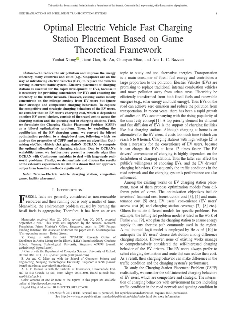 Placement of Charging Stations PDF Electric Vehicle Mathematical