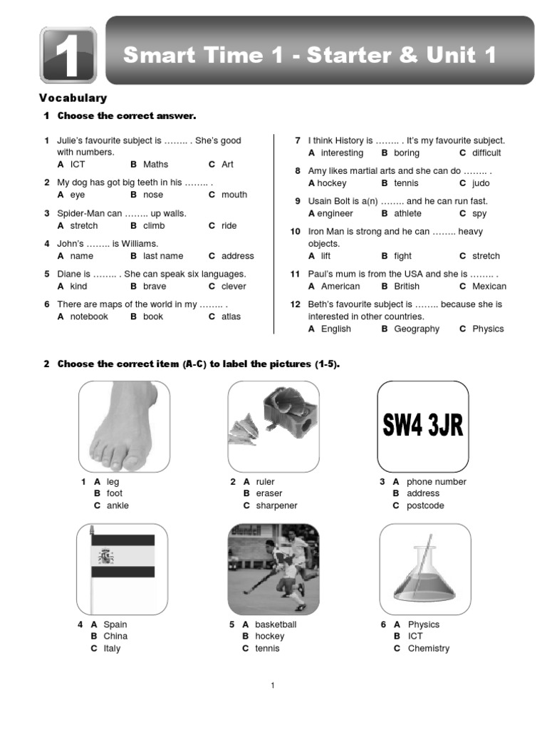 Smart Time 1: Starter & Unit 1 Tests | PDF