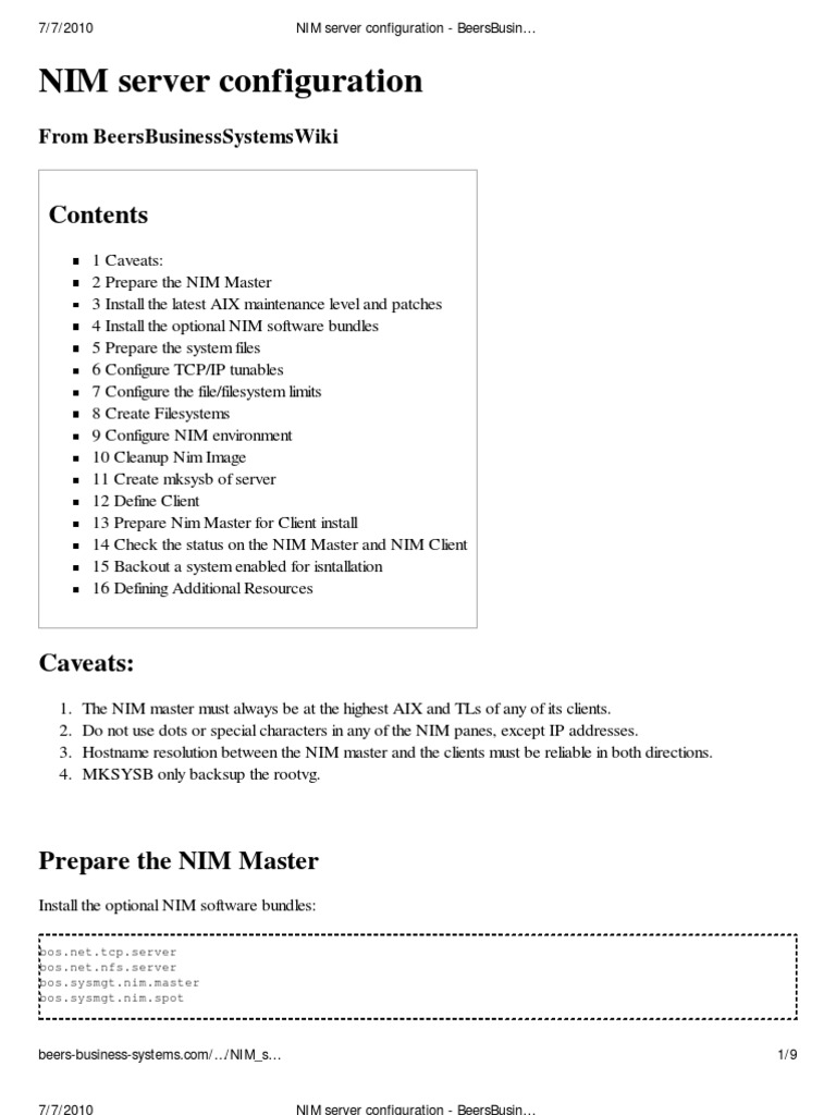 NIM Server Configuration - BeersBusinessSystemsWiki | PDF | File System ...