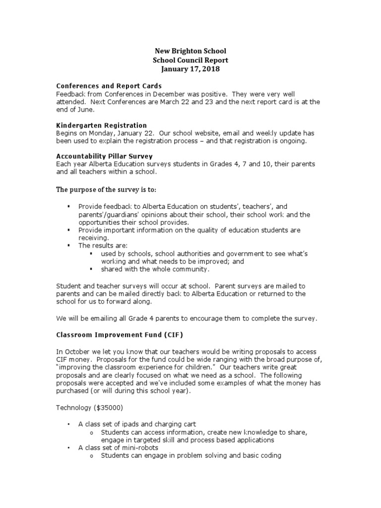 School Council Report Jan 2018 | Download Free PDF | Teachers | Classroom