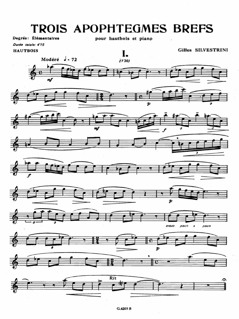 Silvestrini Trois Apophtegmes Brefs For Oboe and Piano PDF PDF