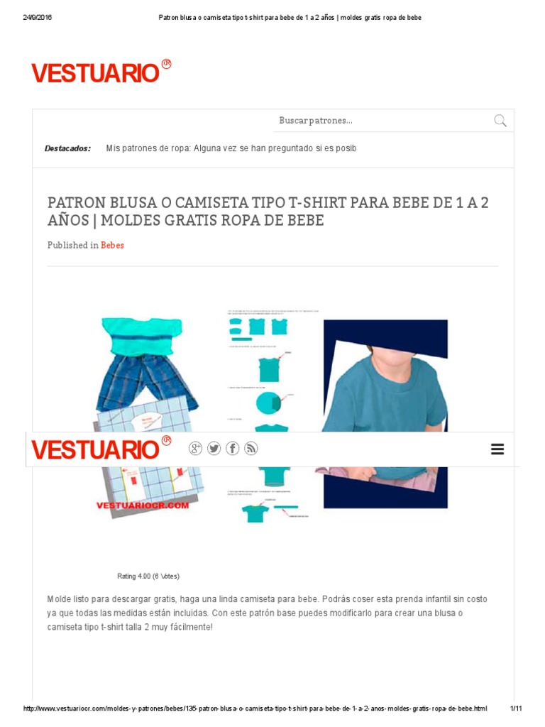 Molde T Shirt Talla 2 Bebes de 1 y 2 Anos Explicación | PDF | Ropa | Ocio