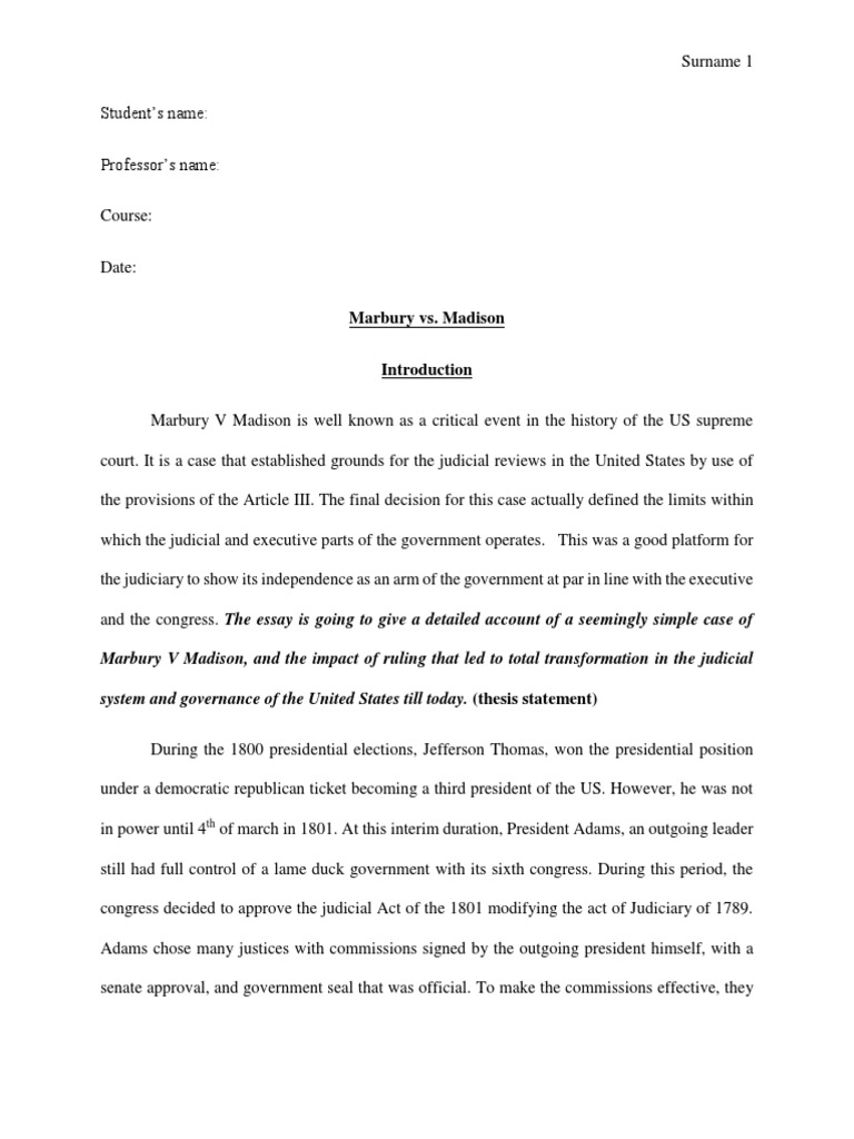 the decision in marbury vs madison