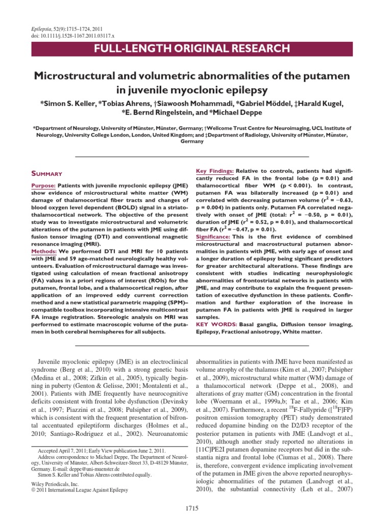 Keller Et Al 2011 Epilepsia | PDF | Magnetic Resonance Imaging | Epilepsy