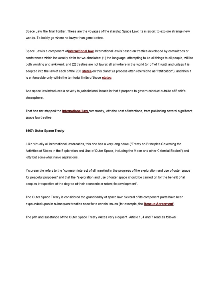 International Law 1967 Outer Space Treaty PDF Outer Space Astronomy