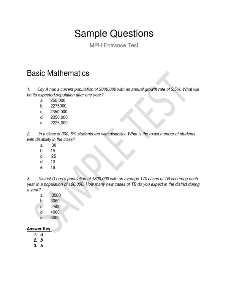 MPH Entrance Exam Sample Questions | PDF | Social Media | Popular ...