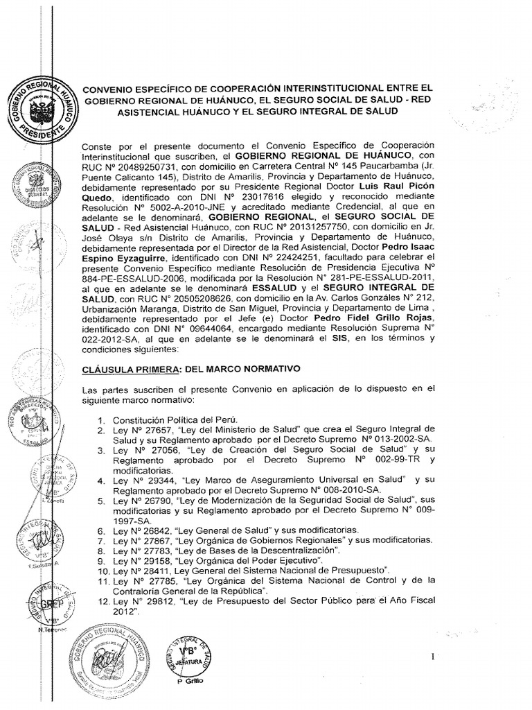 Convenio Minsa - Essalud - Sis | PDF | Salud y bienestar | Medicina