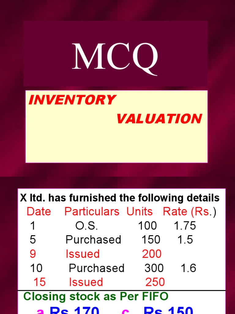 Inventory Valuation MCQs and Solutions | PDF | Business | Cost Of Goods ...