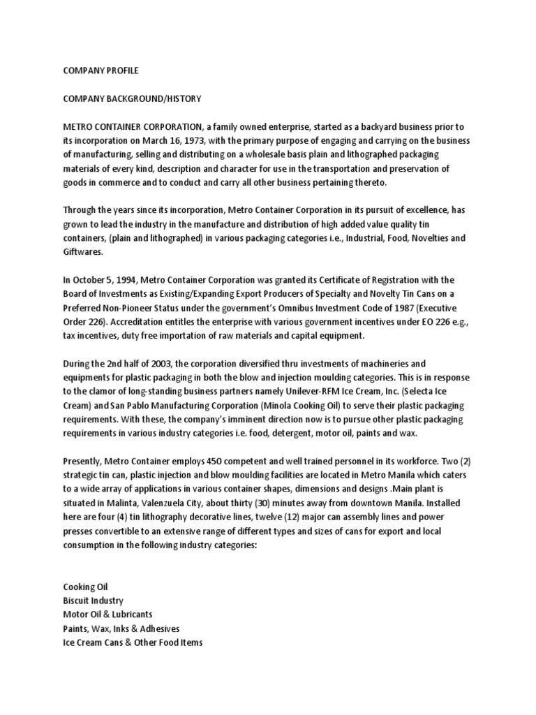 Company Profile Packaging And Labeling Plastic