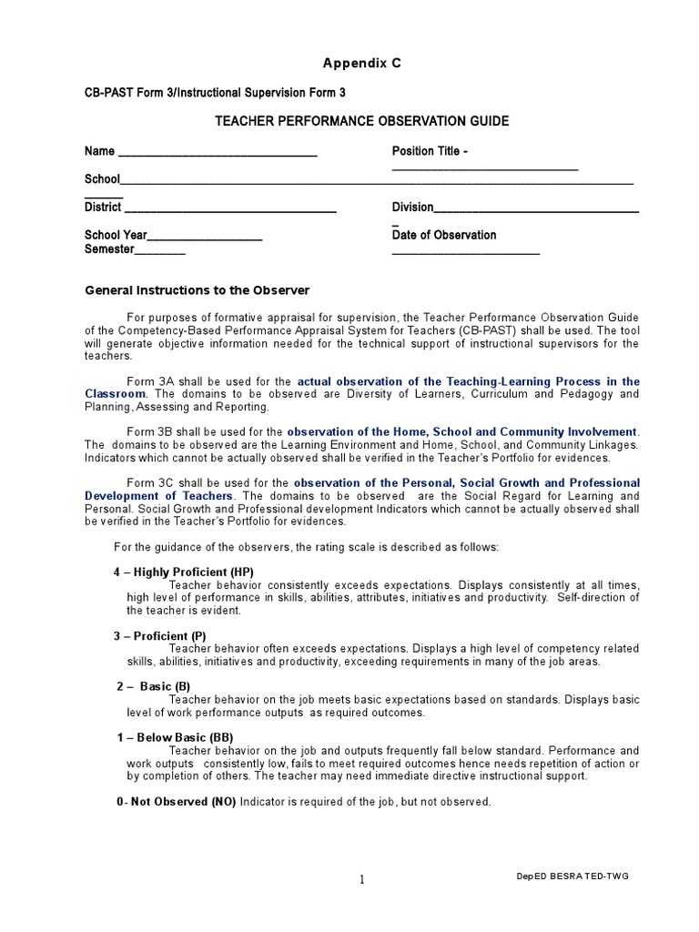 Teacher Performance Observation Guide: Appendix C | PDF | Learning ...