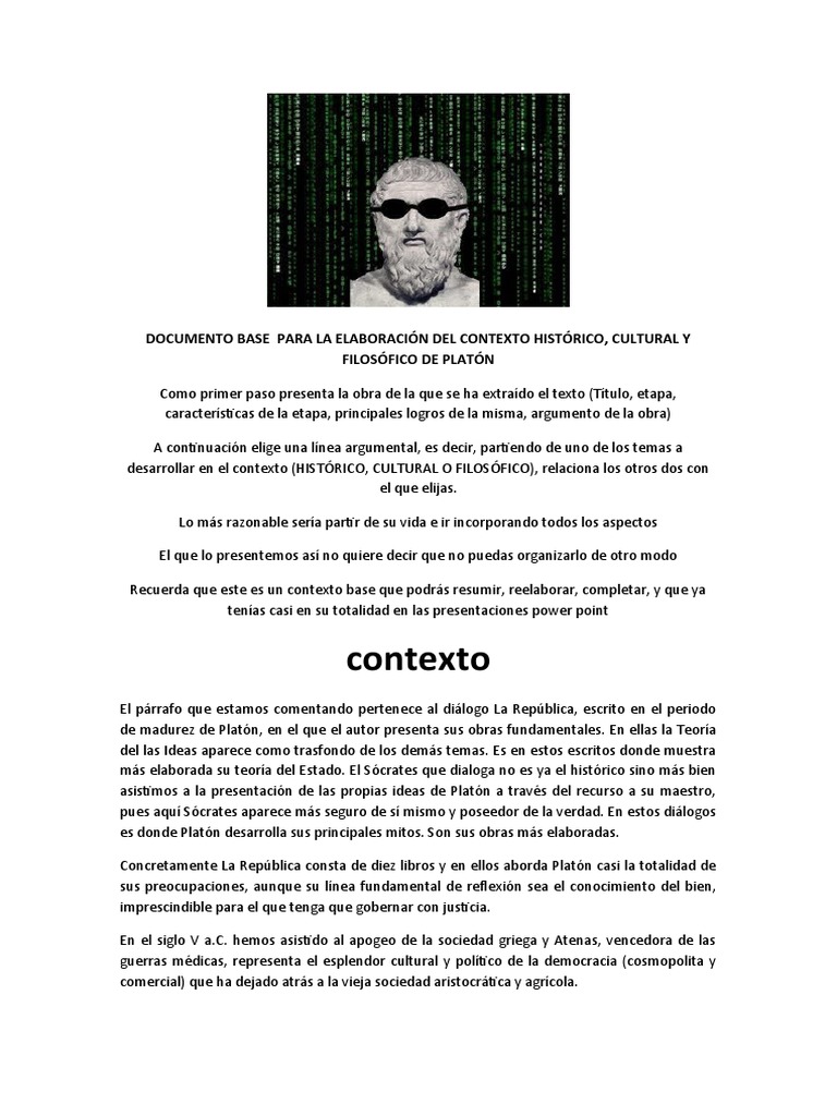 Platón Contexto histórico, cultural y filosófico