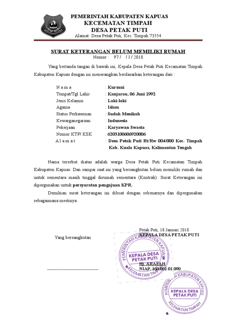 Contoh Surat Keterangan Belum Menikah Dari Desa  Aneka Contoh