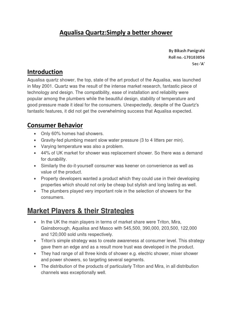 Aqualisa Quartz Case Analysis PDF Marketing Innovation