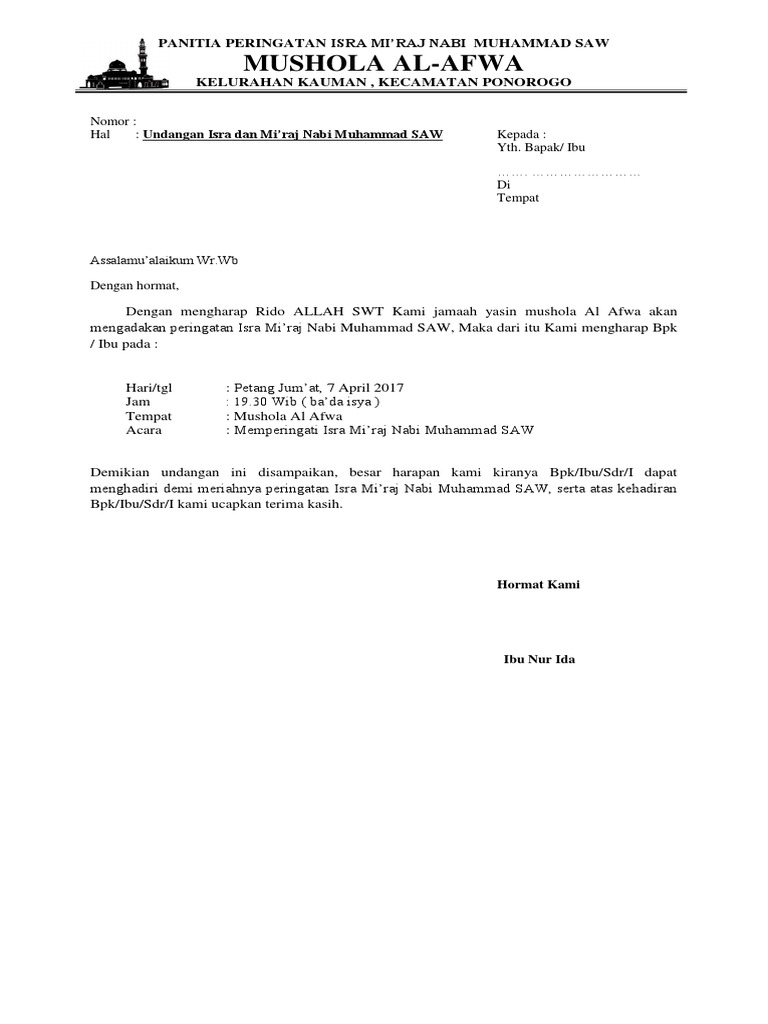 8700 Koleksi Contoh Undangan Rapat Panitia Isra Miraj Gratis Terbaik