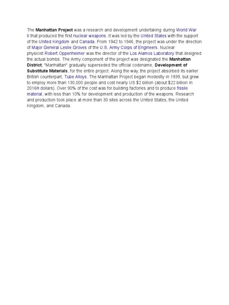 Manhattan Project Overview and Impact | PDF