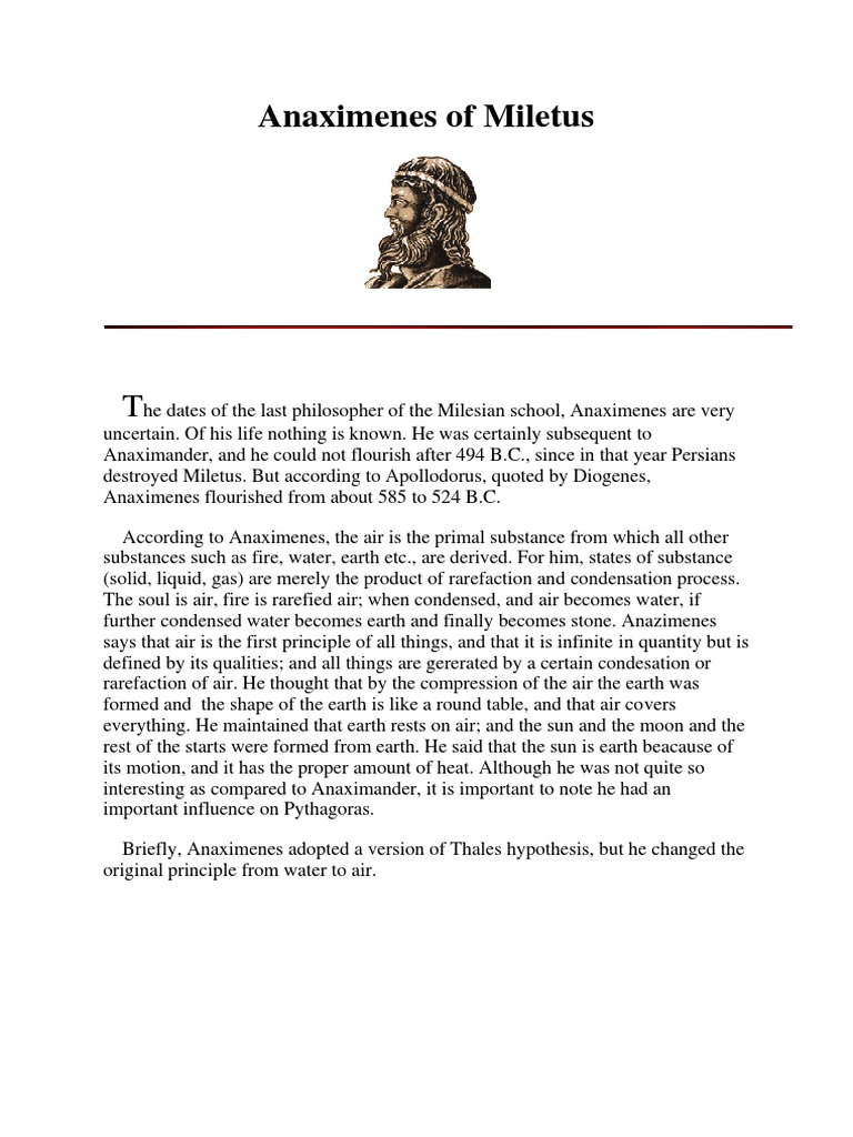 Anaximenes Of Miletus Pdf Ancient Greek Philosophy Metaphysics