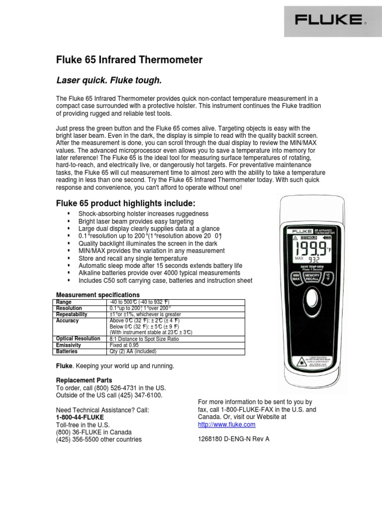 272 Fluke 65 Data Sheet Infrared Thermometer