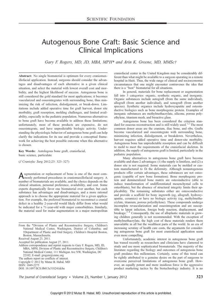 Rogers2012 Autogenous Bone Graft Basic Science and Review | PDF | Bone ...
