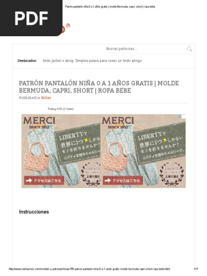 Patron Pantalon Nina 0 A 1 Anos Gratis Molde Bermuda Capri Short Ropa Bebe Ropa Ocio