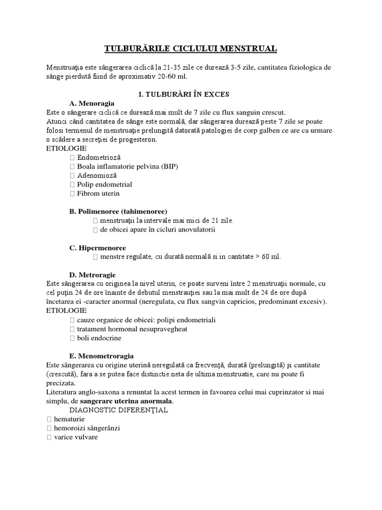 TulburÄrile Ciclului Menstrual I TulburÄri In Exces A Menoragia