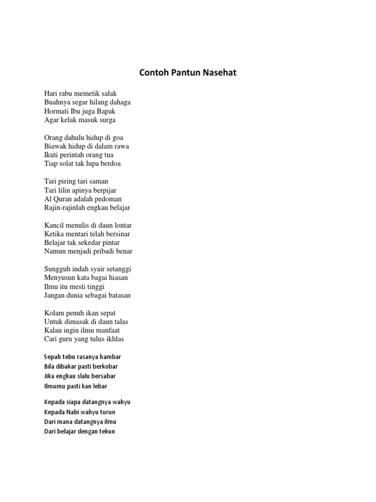Contoh Pantun Nasehat