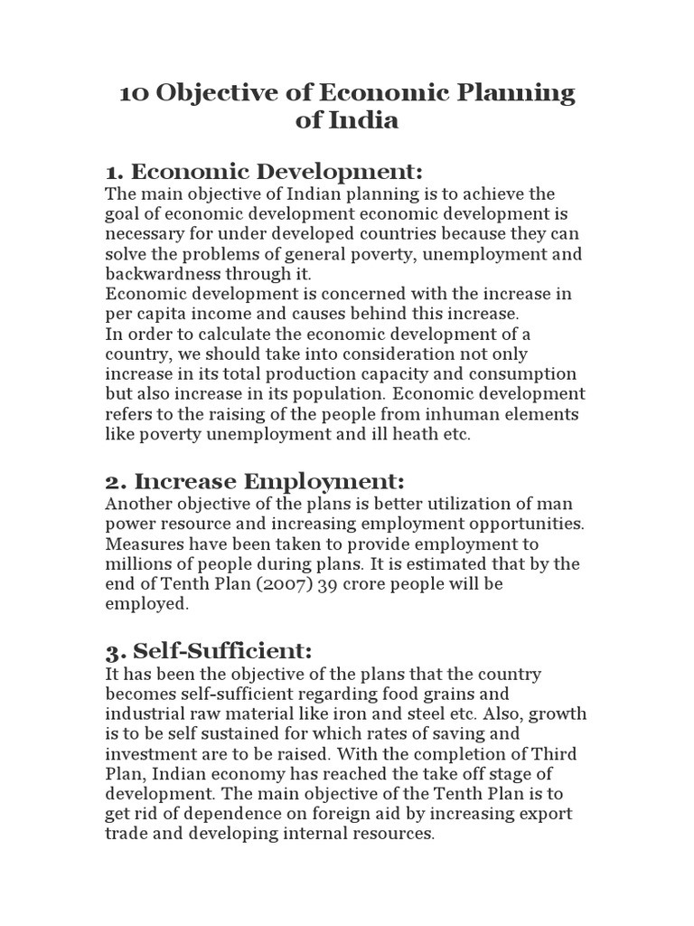 Objective of Economic Planning | PDF | Economic Development | Poverty