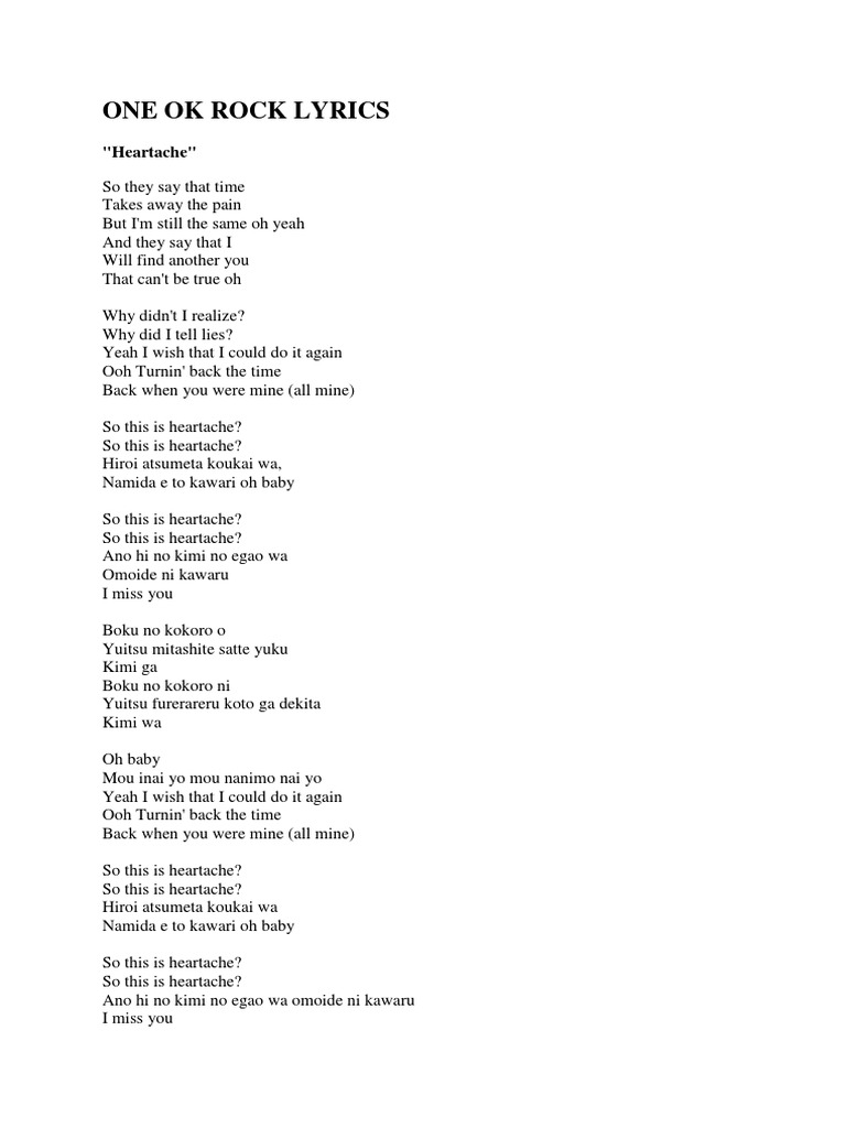 One Ok Rock Lyrics Pdf
