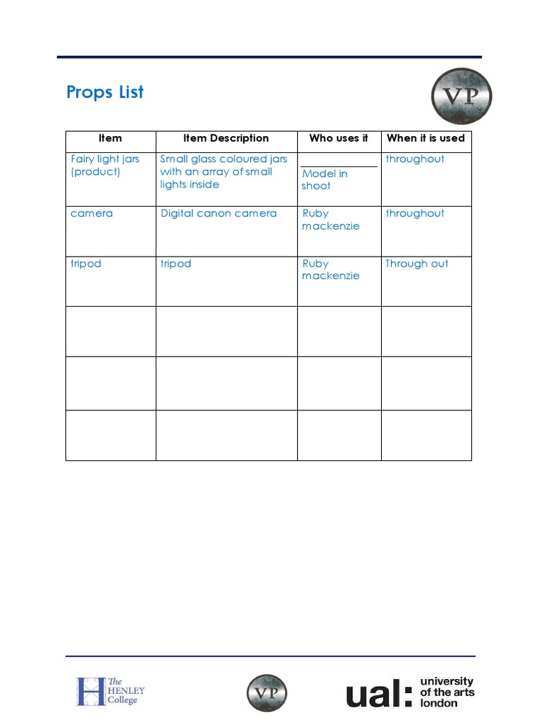 Props List | PDF